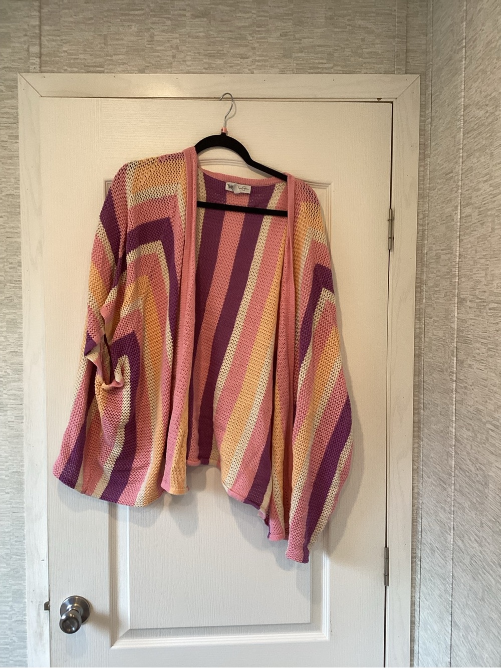 Jessica Simpson Open-Front Striped Cardigan in Pink, Purple & Yellow L/XL EUC